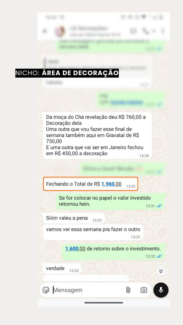 Print de conversa de cliente com resultado obtido pela Vision