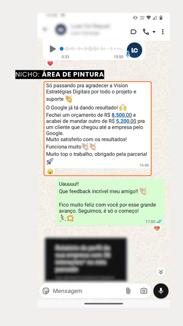 Print de conversa de cliente com resultado obtido pela Vision